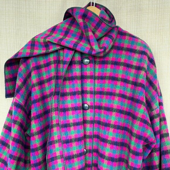 VINTAGE Rare Eclectic Scoat Scarf Coat Plaid Mohair Dead Stock Oversized… - Picture 3 of 16